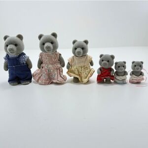 Vintage Sylvanian Families Calico Critters Evergreen Gray Bear Family Set of 6